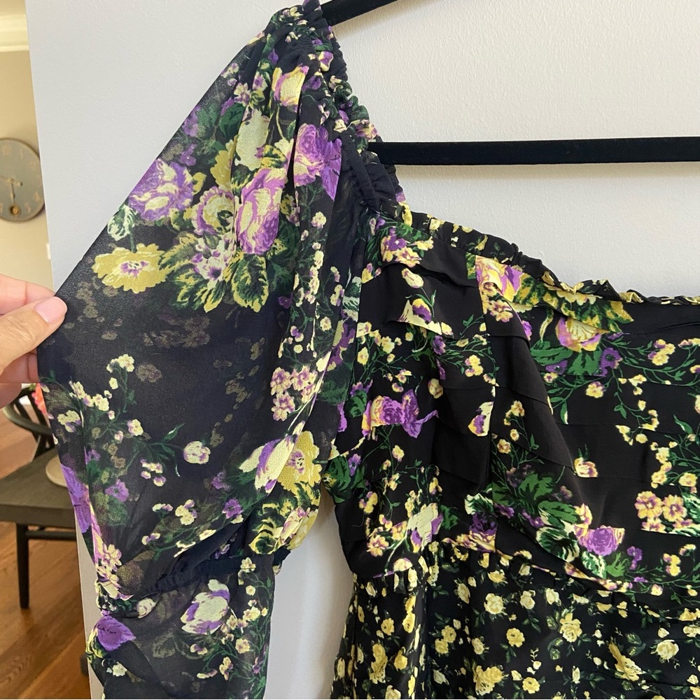 For Love And Lemons EILEEN mini dress, October Floral, Black and Lilac, Medium - Picture 4 of 11